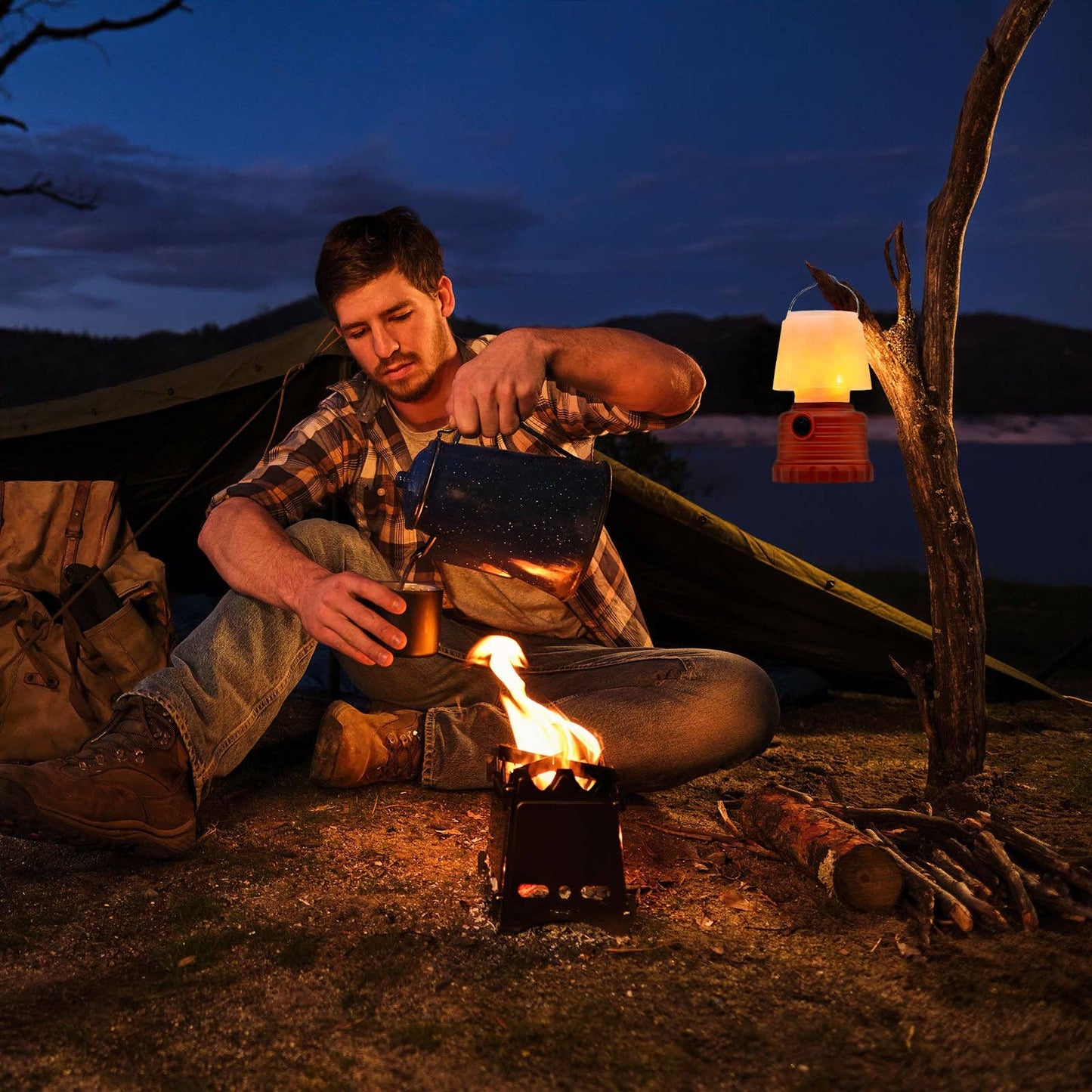 LitezAll Mini LED Lantern with White or Simulated Flame